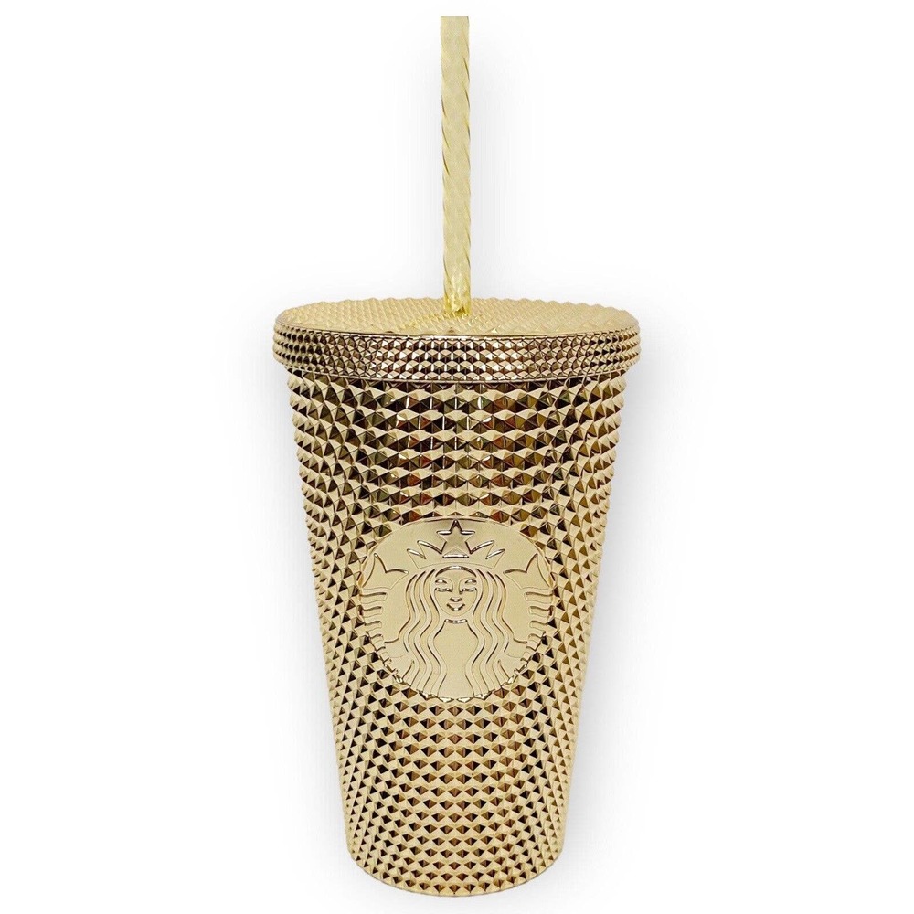 Starbucks Gold Studded Tumbler 16 oz Grande Holiday 2022 Metallic Bling Cold Cup